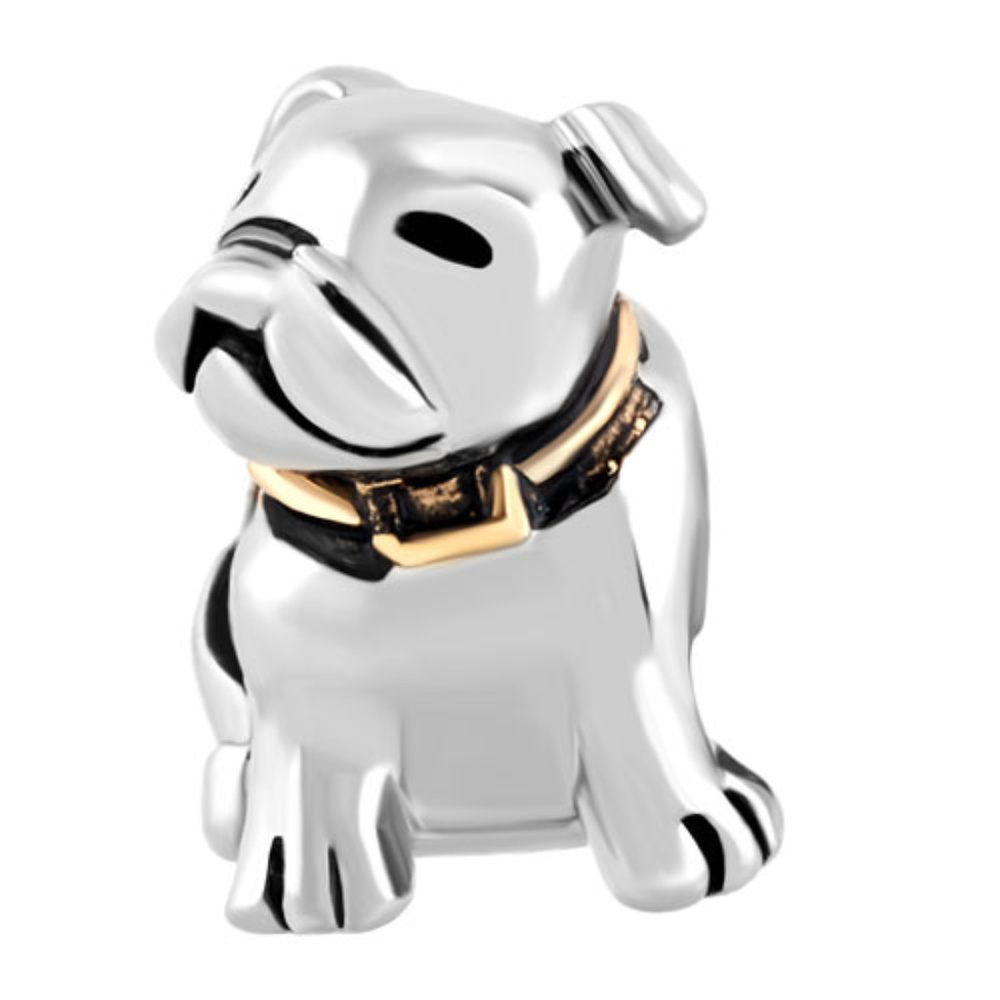Pugster Gold Collar Bulldog 22kt Gold Plate Bracelet Charm - Fits Pandora - Picture 2 of 3